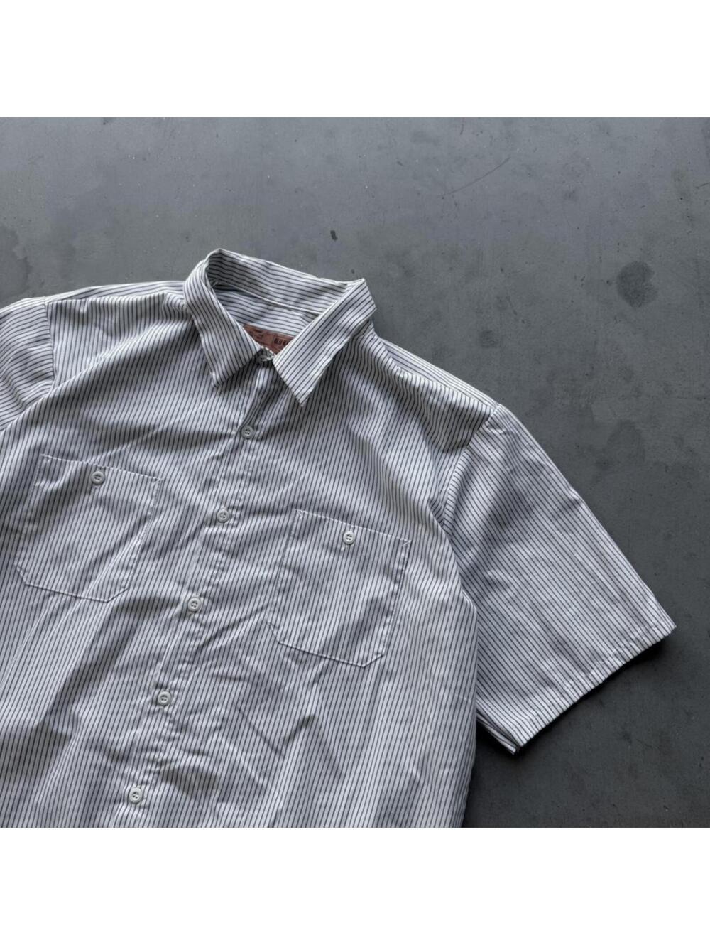 red kap striped workwear button up